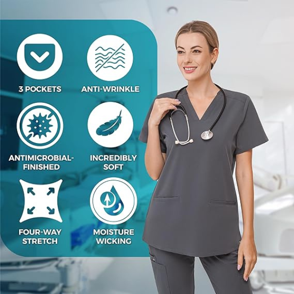 Nurse Medical Wicking Easy-Care Stretch Scrub Suit in Polyester